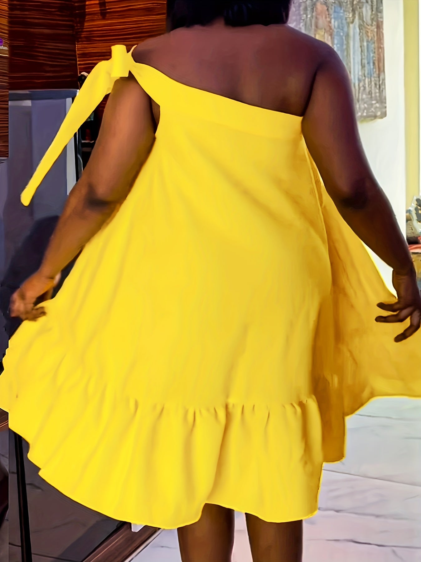  Women's One Shoulder Ruffle Mini Dress