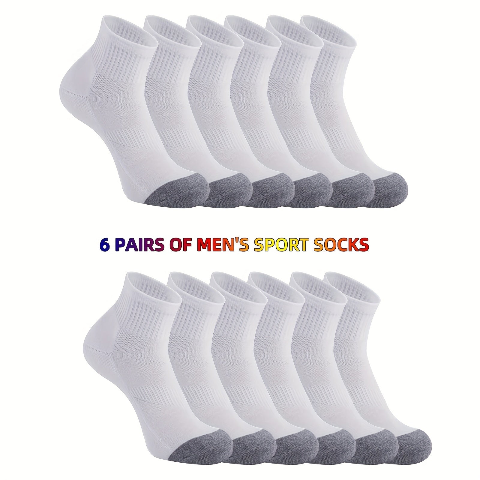 6 Pairs Men's 100 Cotton Thick Sports Socks