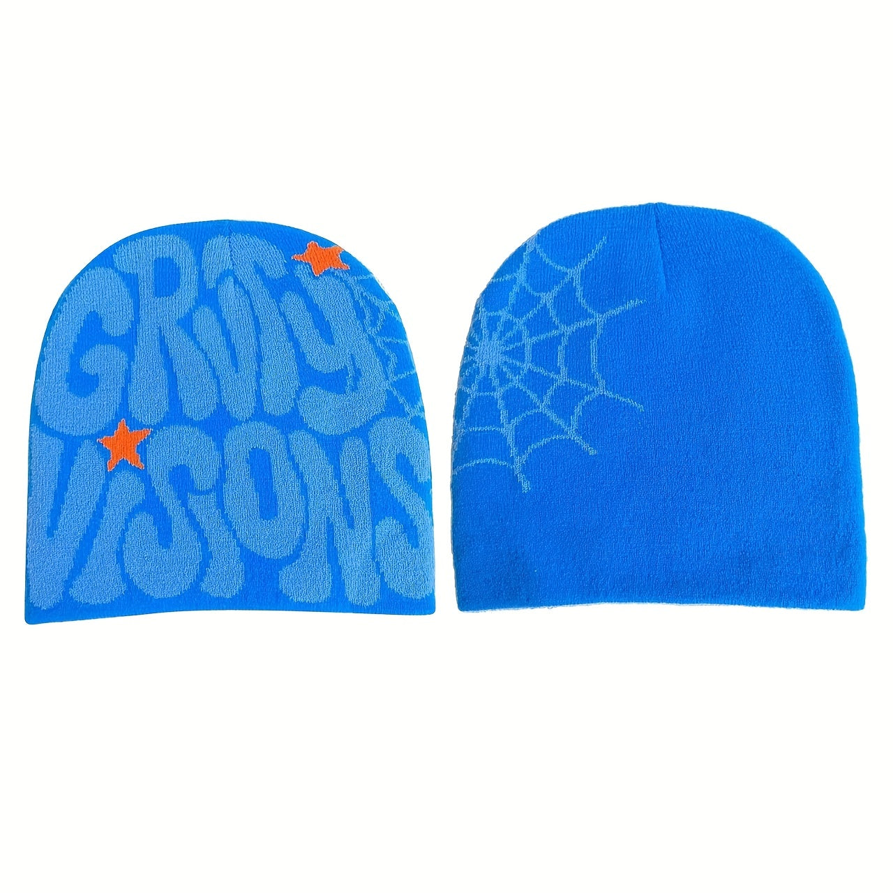 Unisex Reversible Spider Web Letter Jacquard Beanie Y2K Knit Hat