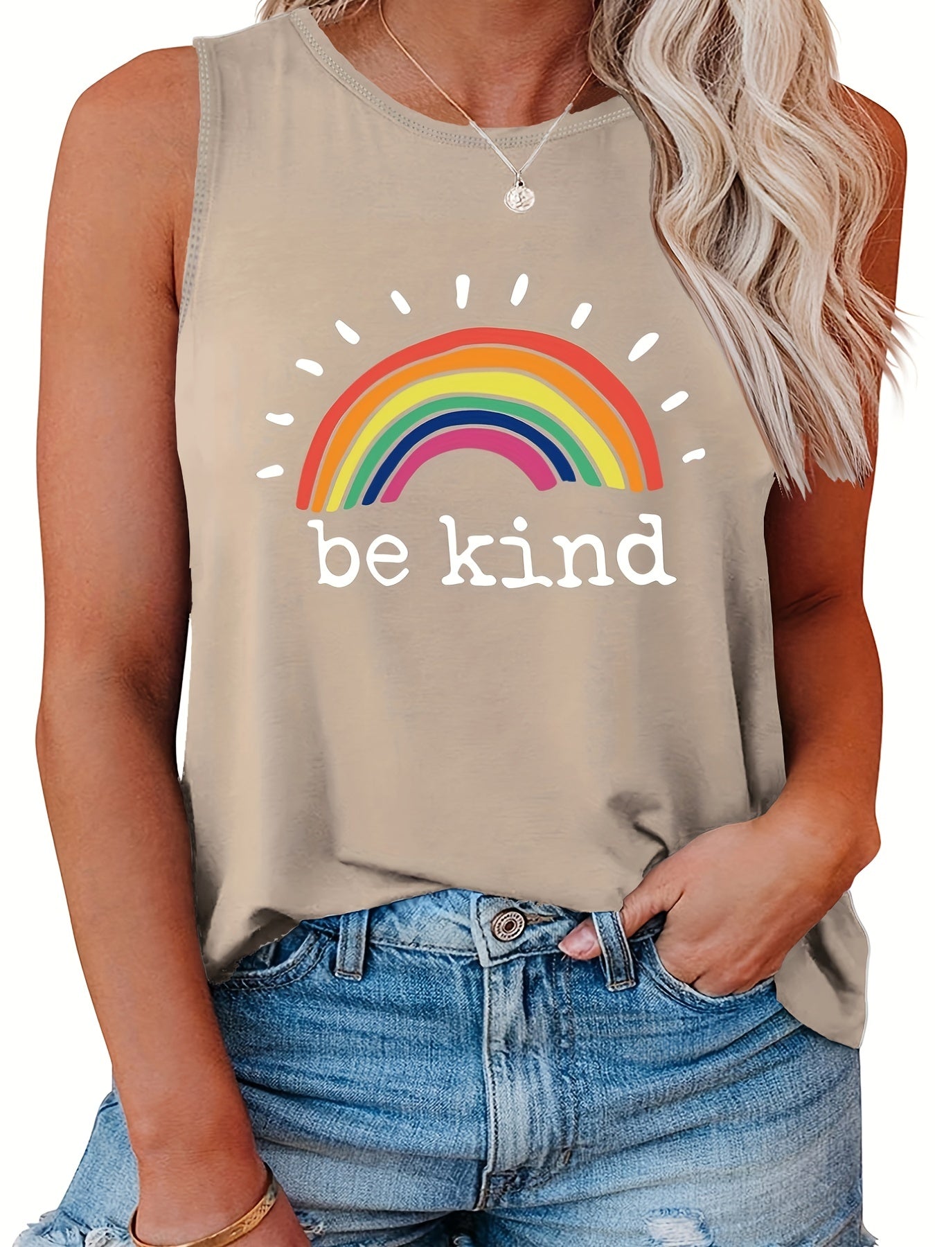  Women's Tank Top Slogan & Rainbow Print