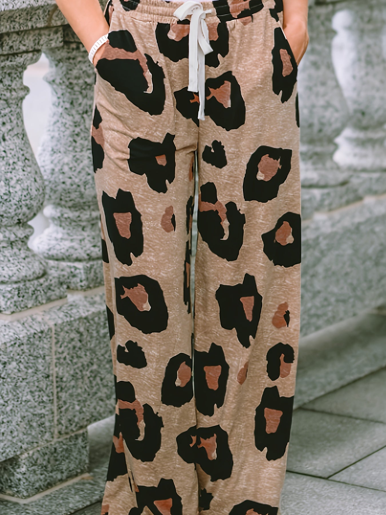  Leopard Print High Rise Wide Leg Trousers