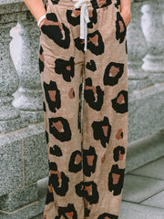  Leopard Print High Rise Wide Leg Trousers