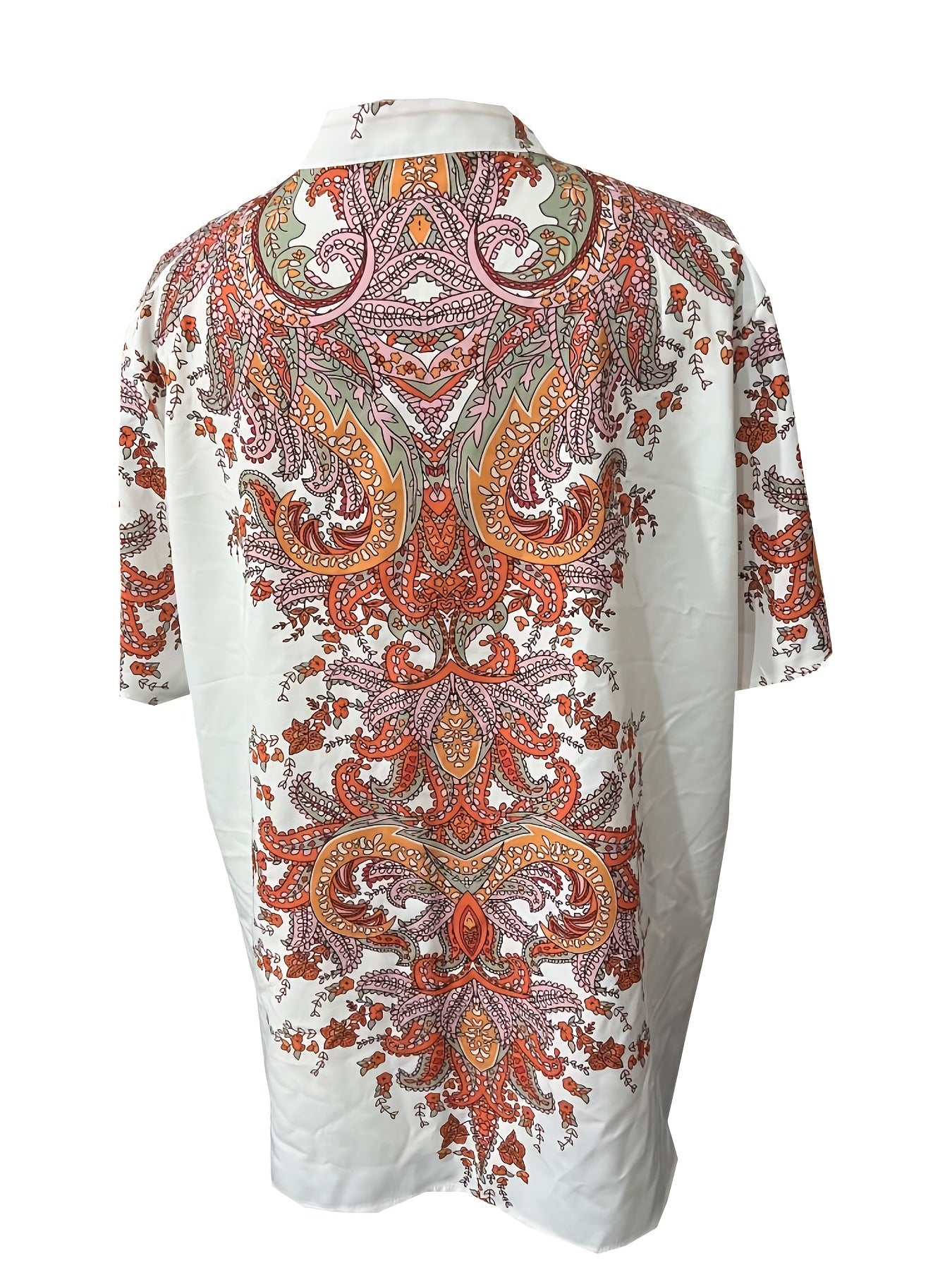  Boho Blouse Women's Plus Paisley Print Button Up Short Sleeve