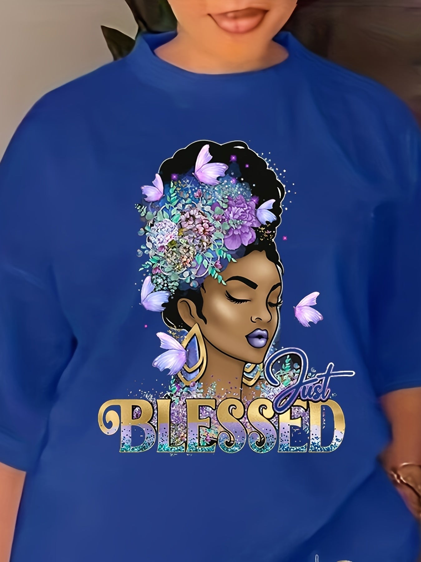 Blessed Print Casual Two piece Set Crew Neck Tops & Long Length Jogger Pants
