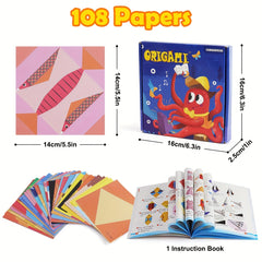 108 Sheets Origami Paper for Kids Easy Origami Book Beginner Art Projects Kit