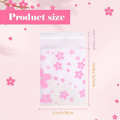200pcs Frosted Cherry Flowers Glass Paper Bags - Self Adhesive
