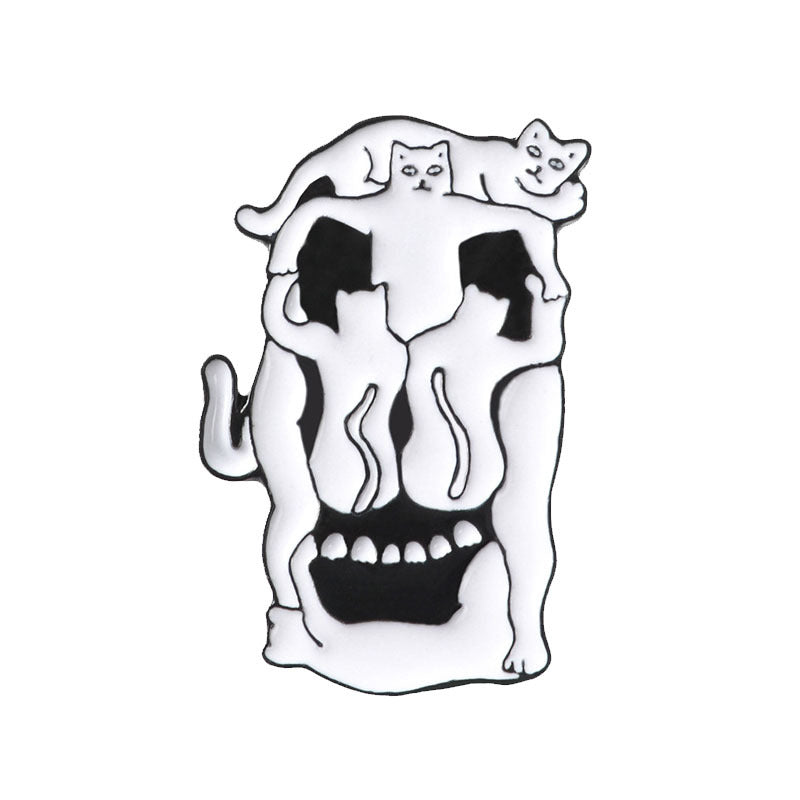 Cat Skull Cartoon Animal Pin Cat Brooch