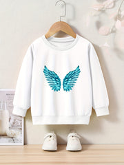 Wings Print Sweatshirt Girls Casual Graphic Crew Neck Pullover Sweatshirt
