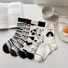 5 Pairs Cartoon Print Socks Comfy & Mid Tube Socks Women's Stockings