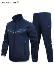 Men's Striped Sports Suit with Jacket & Stretch Pants