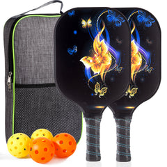 Lightweight Pickleball Paddle Set Fiberglass Surface Rackets 2pcs Balls Bag