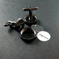 Copper Gun Round Shape DIY Photo Cufflinks Men
