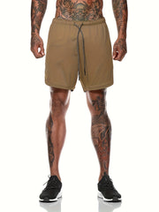 Men's Breathable Solid Shorts With Pockets Drawstring Elastic Waist
