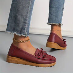 Women's Bow Wedge Loafers Comfy Slip On Shoes Casual Walking