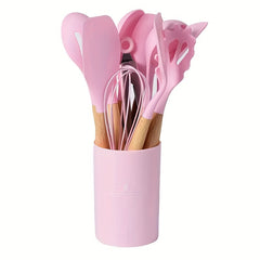 12pcs Silicone Kitchen Utensil Set with Wooden Handle