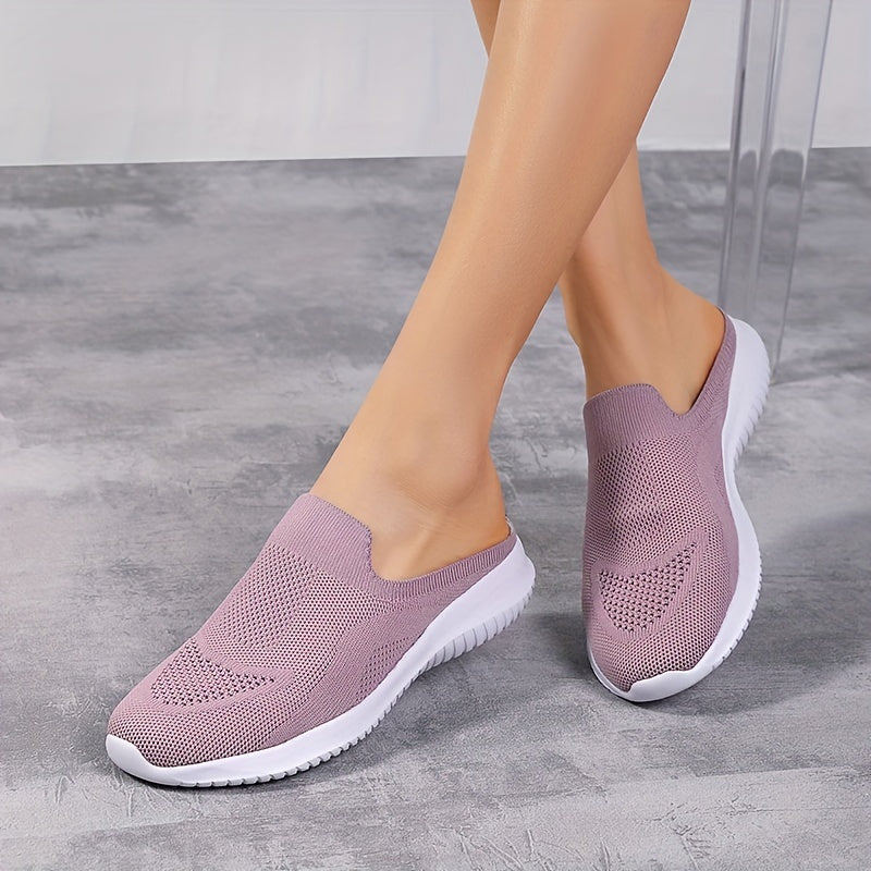 Women's Knit Mule Sneakers Slip On Comfortable Shoes Solid Color