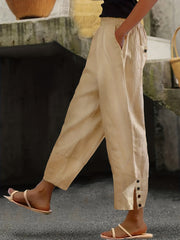  Solid Elastic Ruched Trousers With Pockets