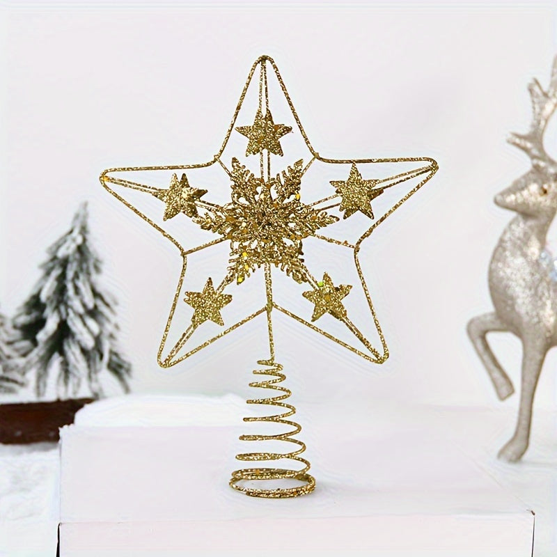 Christmas Tree Top Decoration Golden Hollow Powder Iron Art Star
