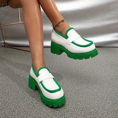 Colorblock Platform Loafers Slip On Low Round Toe Non slip Thick Bottom Shoes