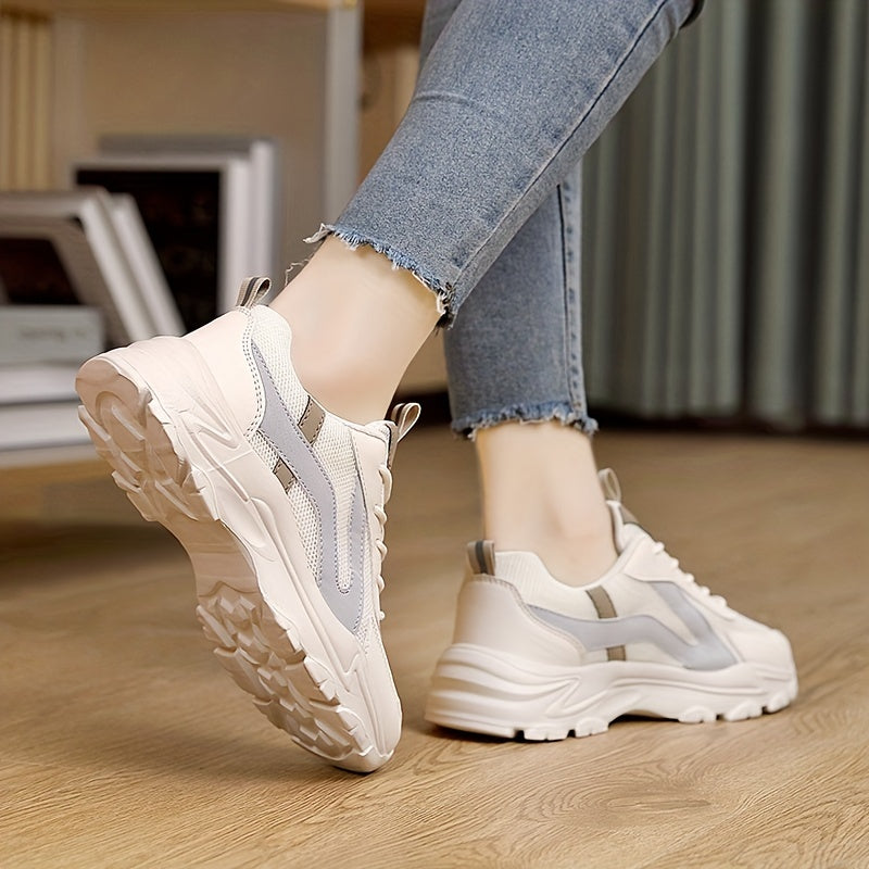 Women's Chunky Lace-Up Mesh Sneakers Thick Sole Platform Dad Shoes