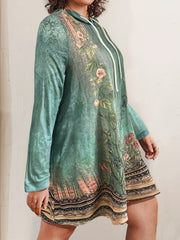  Boho Dress Women's Floral Print Hooded Sweater Dress