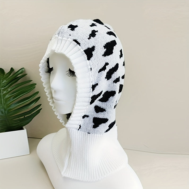 Milk Pattern Ruffles Knit Hat Elastic Warm Balaclava Hoodie Hats