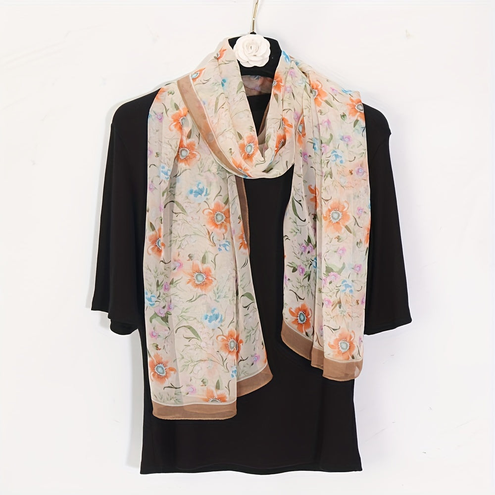 Floral Printed Scarf Lightweight Silk Shawl Sheer Scarf