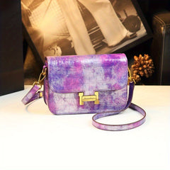 Retro Crocodile Handbag with Metal Buckle & Wrist Strap Cream Red Yellow Purple