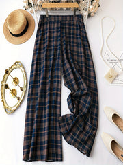 Women's Plus Plaid Wide Leg Stretch Pants