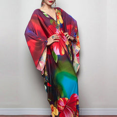 Floral Print Kaftan Dress V Neck Beach Vacation Dress For Spring & Summer