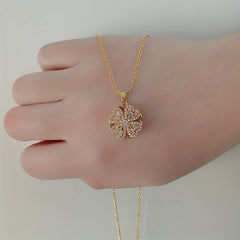 Girl's Lucky Clover Full Brick 360 Rotation Pendant Necklace
