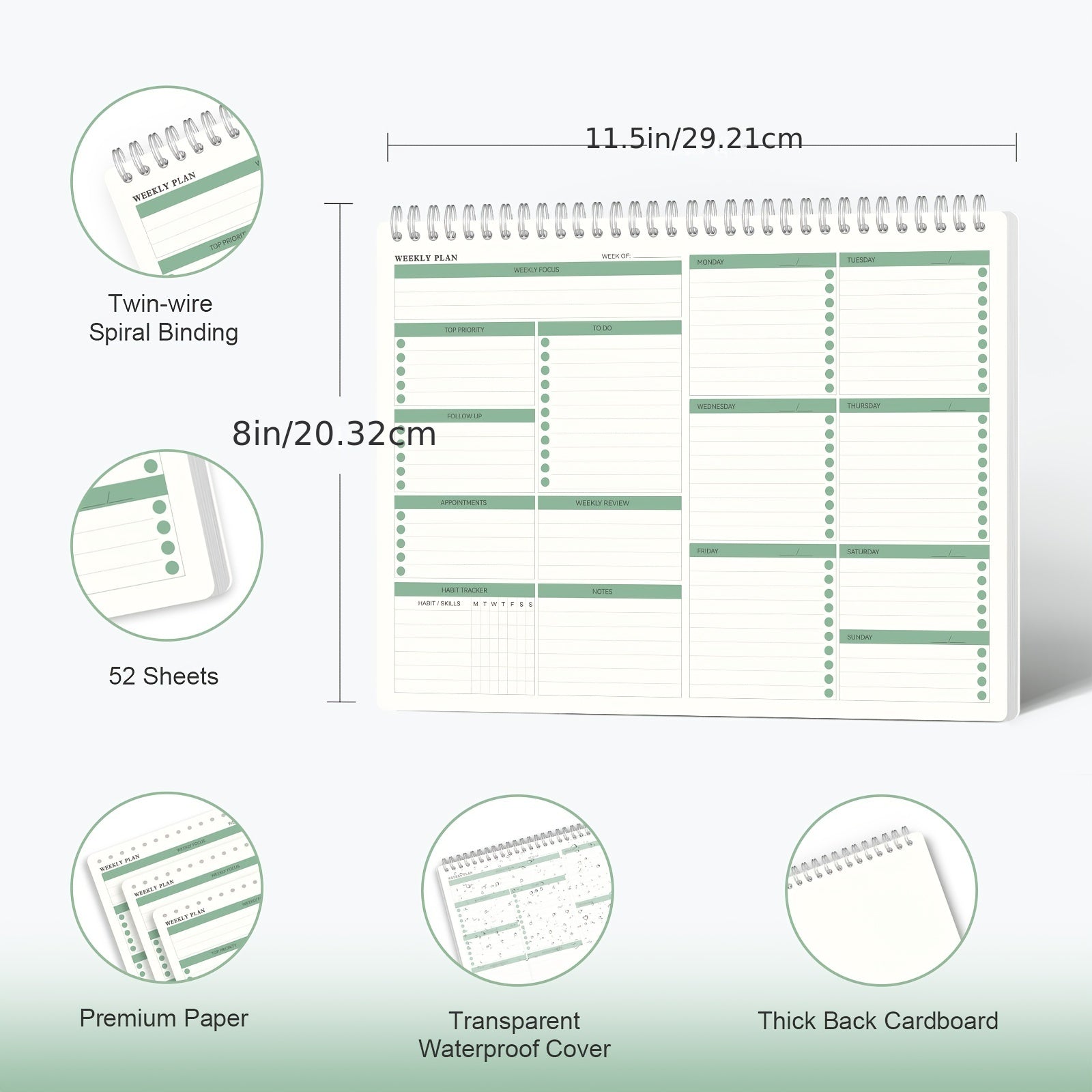 Undated Spiral Weekly Planning Pad with Weekly Goals Priority To Do List