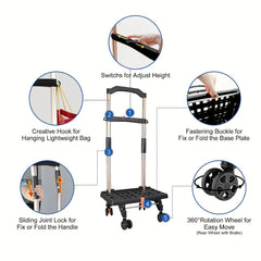 Ultra Slim Cart With Wheels Telescopic Handle Strong Load Capacity