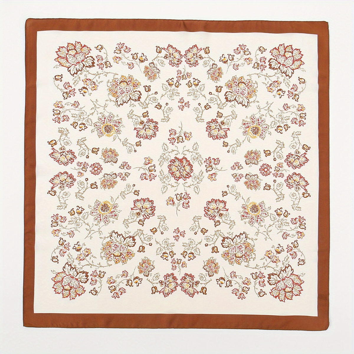 Brown Flower Print Bandana Satin Square Scarf Boho Necke...
