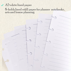 A5 Mushroom Hole Loose leaf Paper Refill 100 Sheets 200 Pages