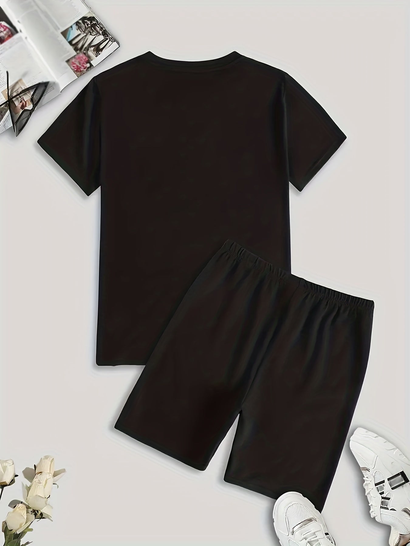  Casual Outfits Two Piece Set Women's Plus Letter Print Short Sleeve