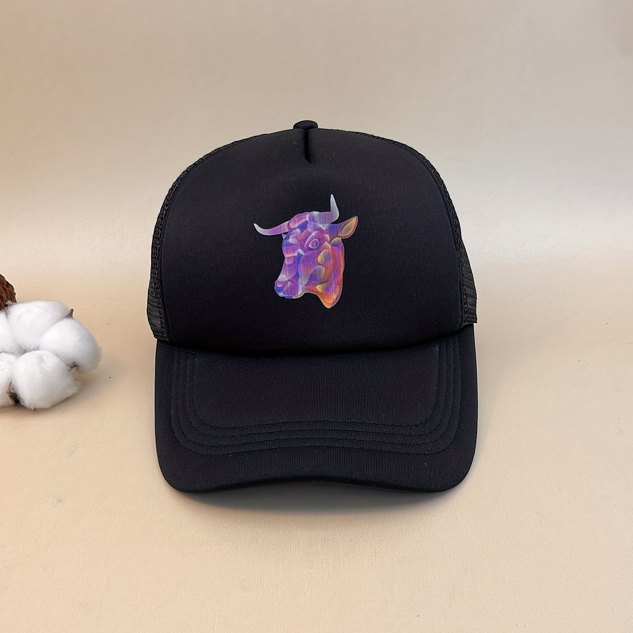 Bull Head Print Trucker Hat Hip Hop Mesh Baseball Cap