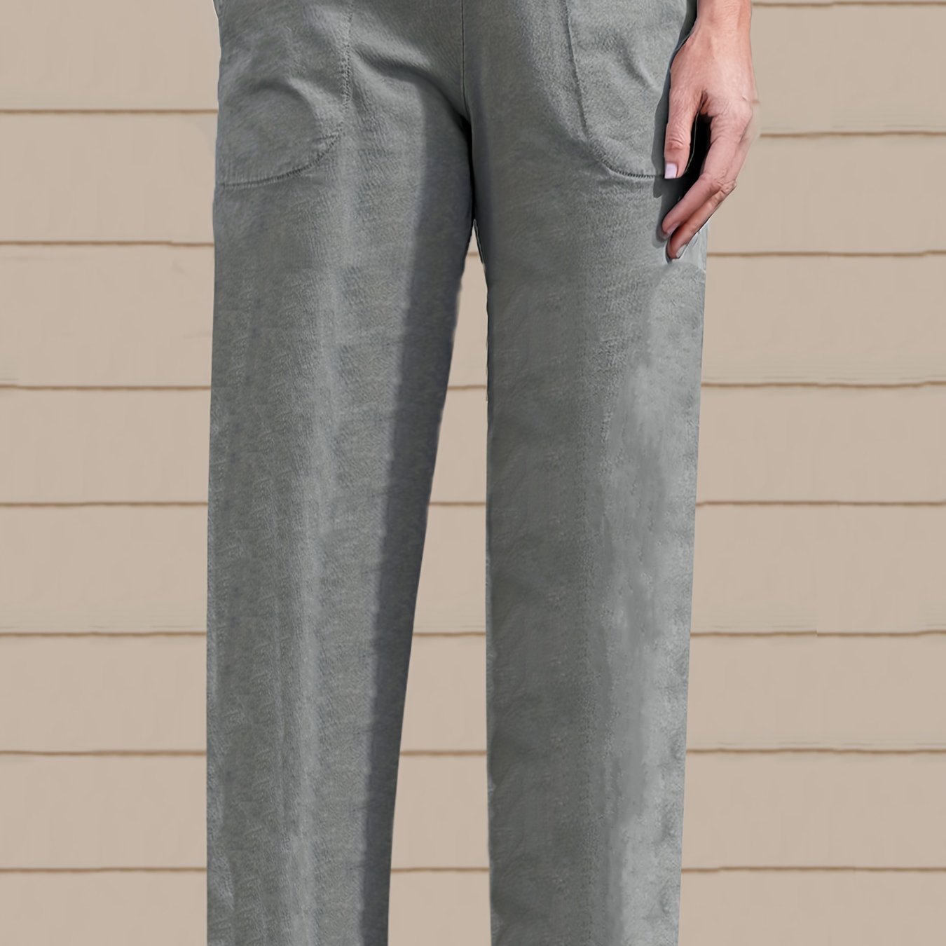  Solid Straight Leg Trousers With Pockets
