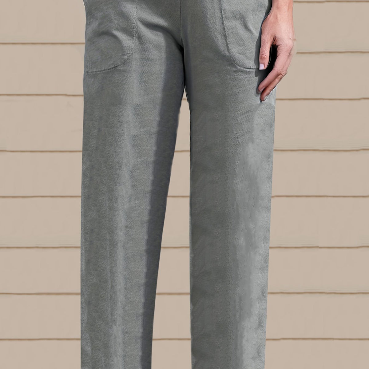  Solid Straight Leg Trousers With Pockets