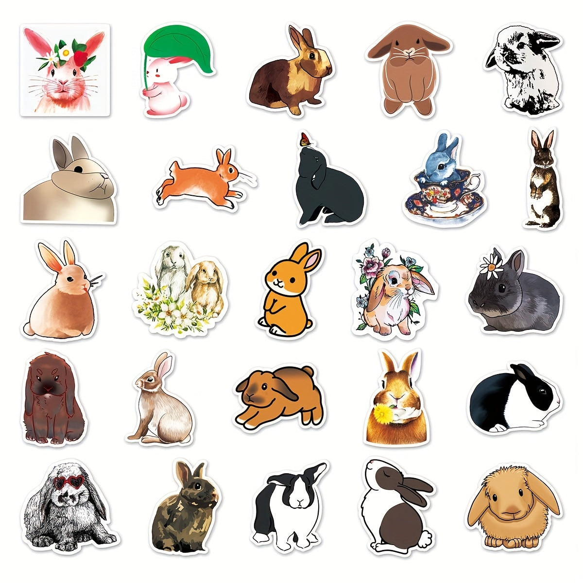50pcs Cute Rabbit Waterproof Stickers, Water Bottle Laptop Scrapbook Decor