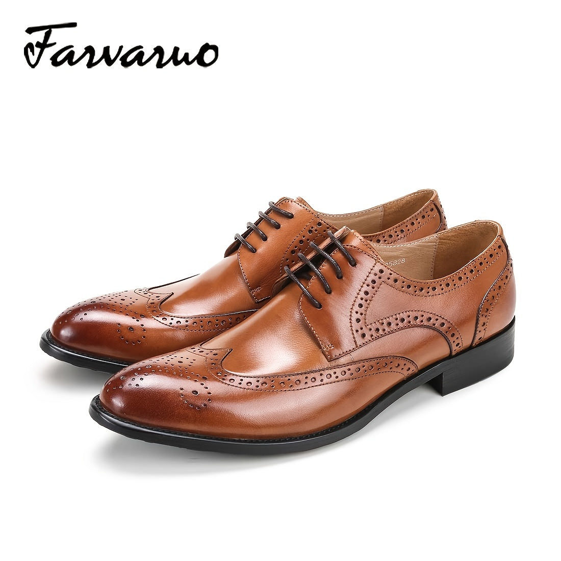 FARWARWO Leather Brogue Wingtip Derby Shoes