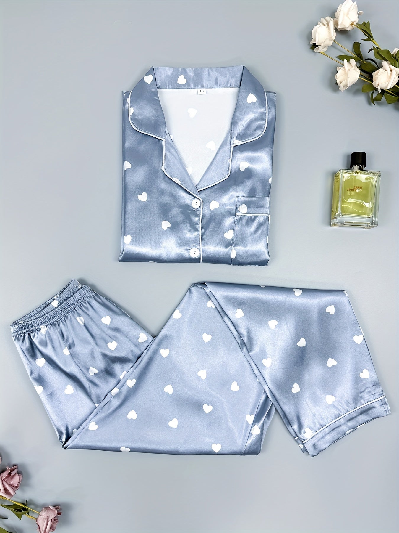 Heart Print Pajama Set Short Sleeve Women's Sleepwear