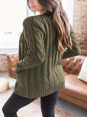  Solid Color Jacquard Button Long Sleeve Cardigan