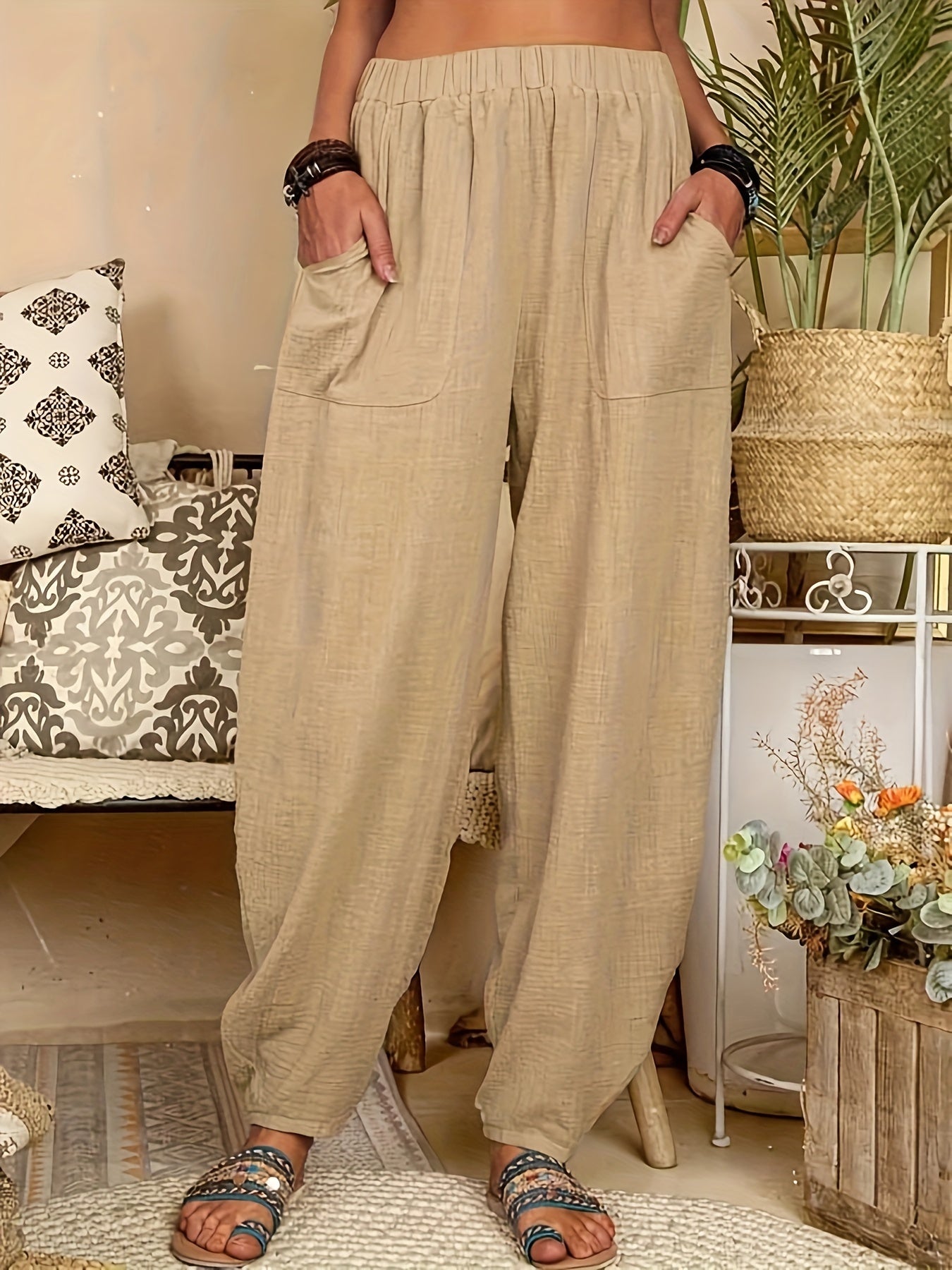 Women's Plus Size Elastic High Rise Harem Trousers
