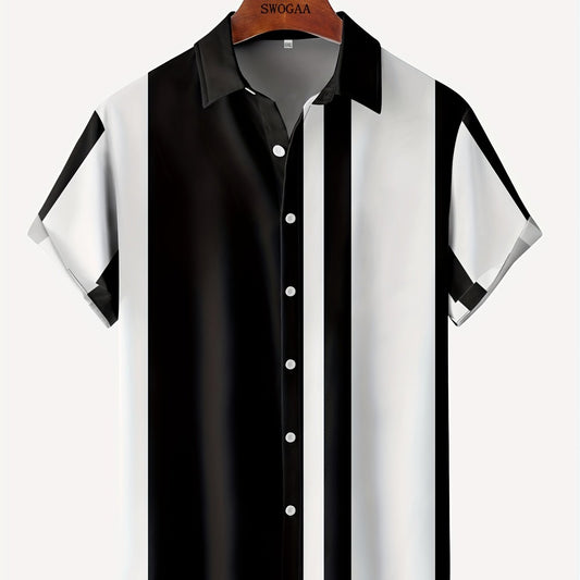 Stripe Print Men s Casual Short Sleeve Shirt for Summer Vacation