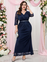  Colorblock Sequin Lace Bridesmaid Maxi Dress