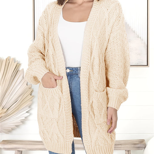  Cable Knit Long Sleeve Open Front Sweater Cardigan