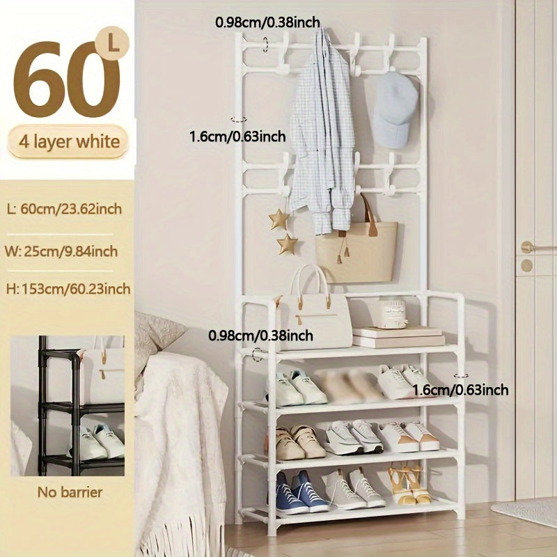 Shoe Storage Rack With Clothes Shelf and Hooks