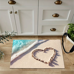 Romantic Wave & Heart Print Rug - Machine Washable Kitchen Carpet