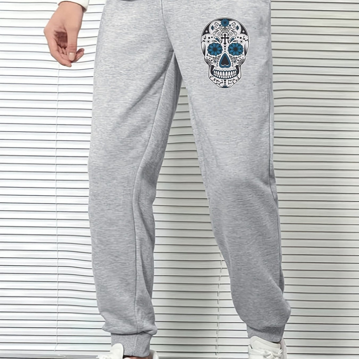 Skull Head Print Men's Sports Pants Drawstring Jogging Trousers
